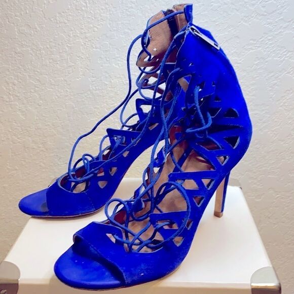 Joie Quinn Deep Indigo Pumps Sz 38.5 Lace Up - Picture 2 of 6